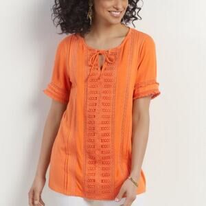 Soft Surroundings Maleki Top In Vermillion Orange Lace Eyelet Size Medium